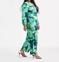 Nina Parker Trendy Long-sleeve Ring-detail Jumpsuit - Plus in neon marble - women's pants - detail view