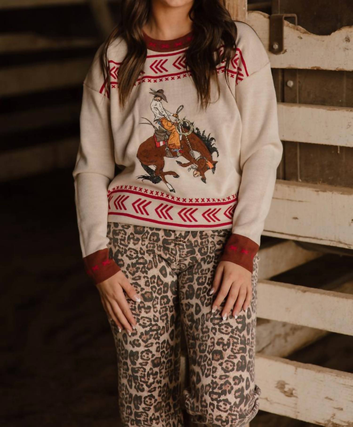 Sterling Kreek Dust And Spurs Knit Sweater in oatmeal - women's sweater - alternate view