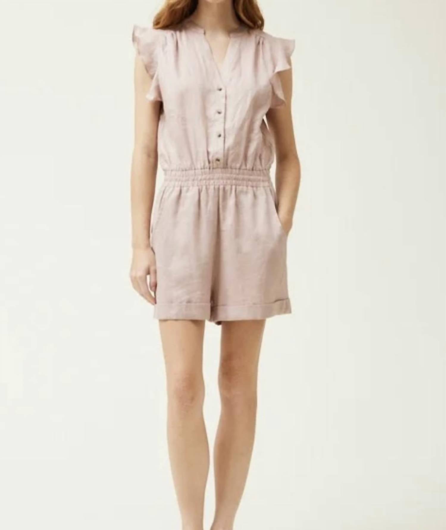 Grade & Gather - Ruffle Sleeve Linen Romper