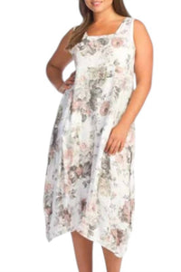 Papillon Floral Linen Panelled Dress in white - women's dress - detail view