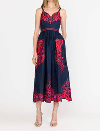 CHRISTY LYNN Holly Midi Dress in midnight rosaria - women's dress - detail view