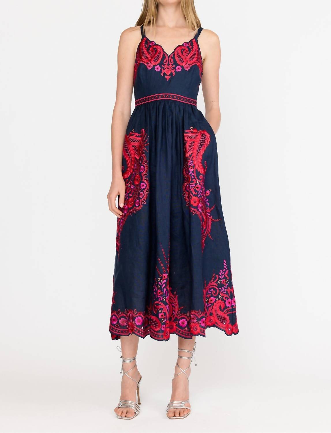 CHRISTY LYNN Holly Midi Dress in midnight rosaria - women's dress - detail view