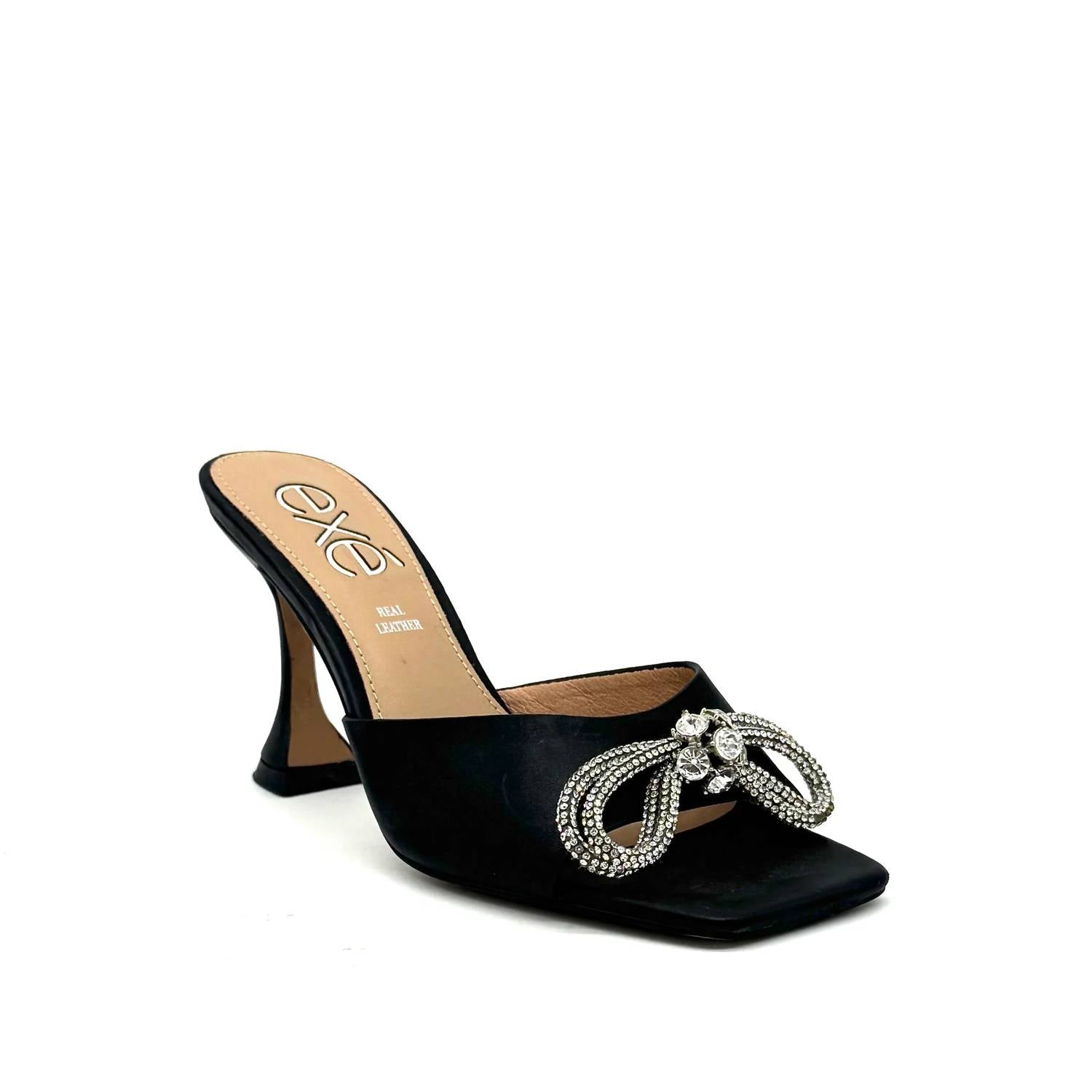 Exe - Women's Crystal Brooch Heeled Slide Sandal