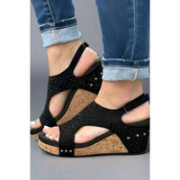 Makers - Women's Rhinestone Cork Wedge Slingback Sandals