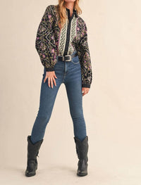 &merci Miley Button Up Top in black multi - women's shirt - alternate view