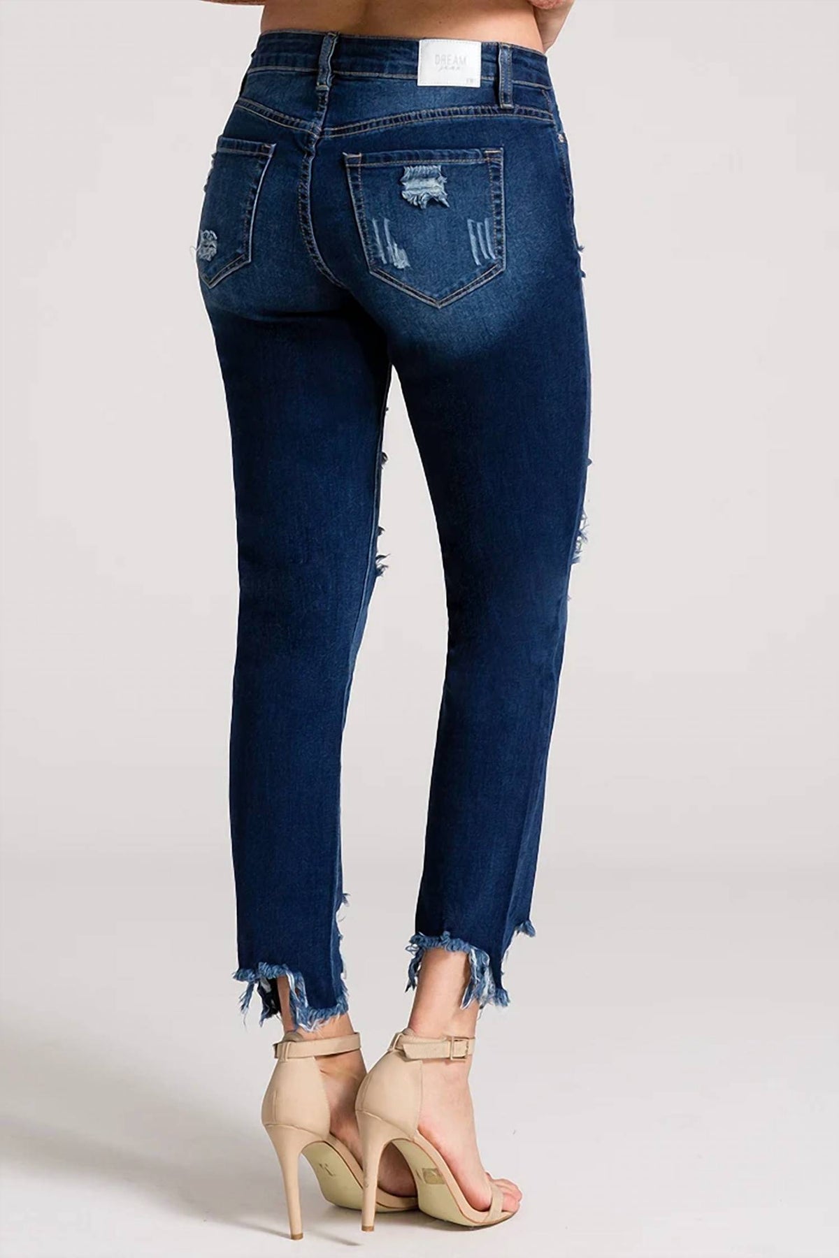 Ymi - Dream Mid-rise Anklet With Hem Destruction Jeans