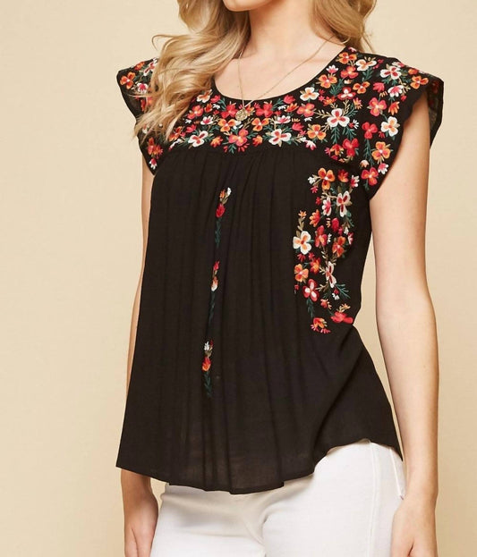 Andree By Unit - Flutter Sleeve Embroidered Top