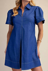 Glam - Collar V-neck Pleated Mini Dress