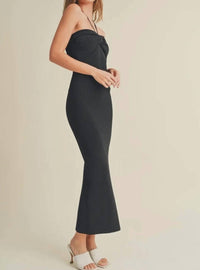 Miou Muse - Rusched Knit Halter Dress