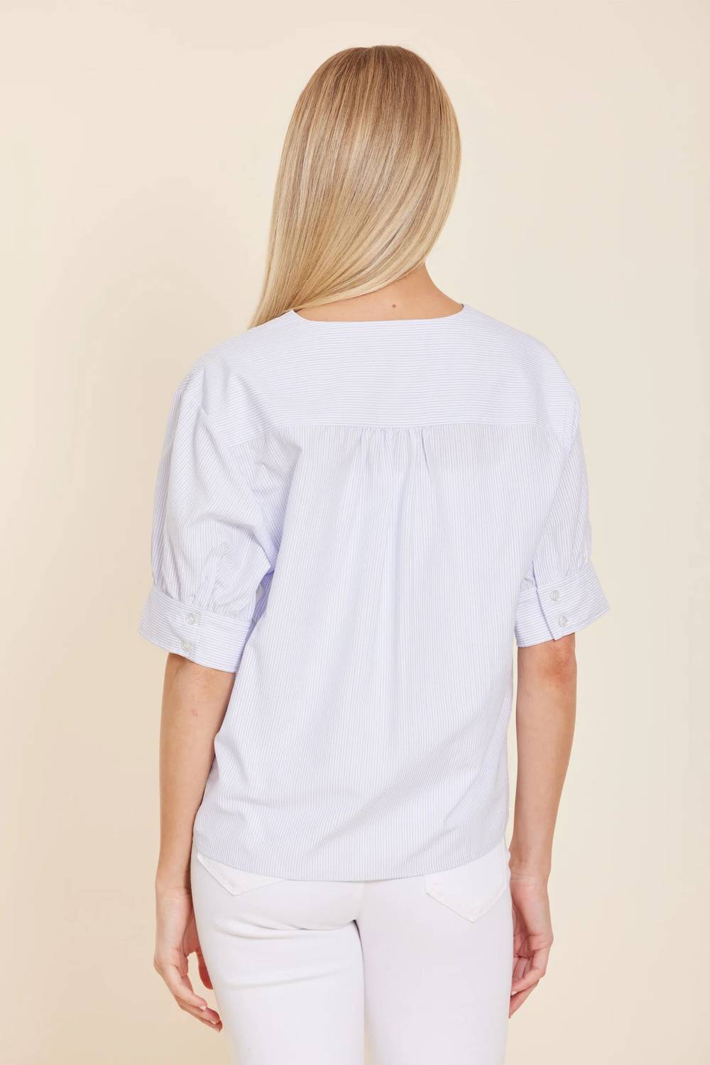 Dolce Cabo - Poplin V-Neck Stripe Top