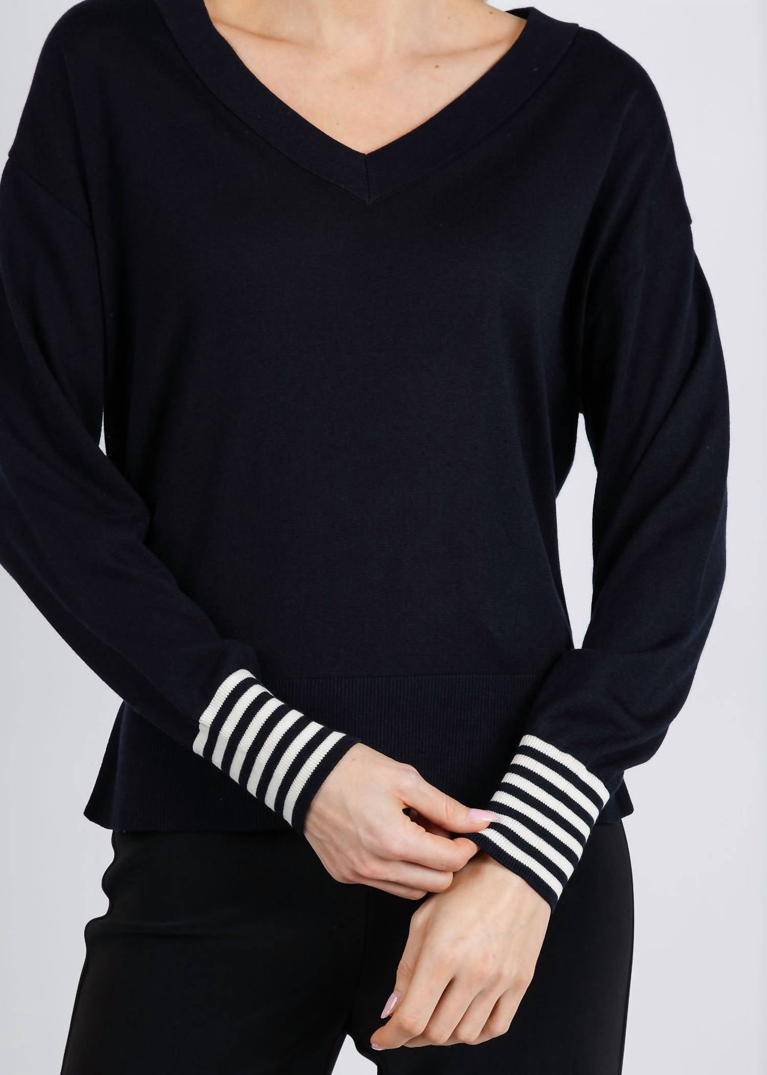 MARELLA Polo V-neck Sweater in black cream - women's sweater - view 5
