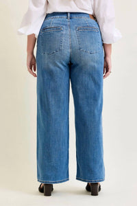 Judy Blue High Waist Trouser Column Jeans - Petite in medium wash - women's jeans - detail view