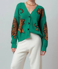 Urban Daizy Tiger Knit Cardigan in kelly green - women's cardigan