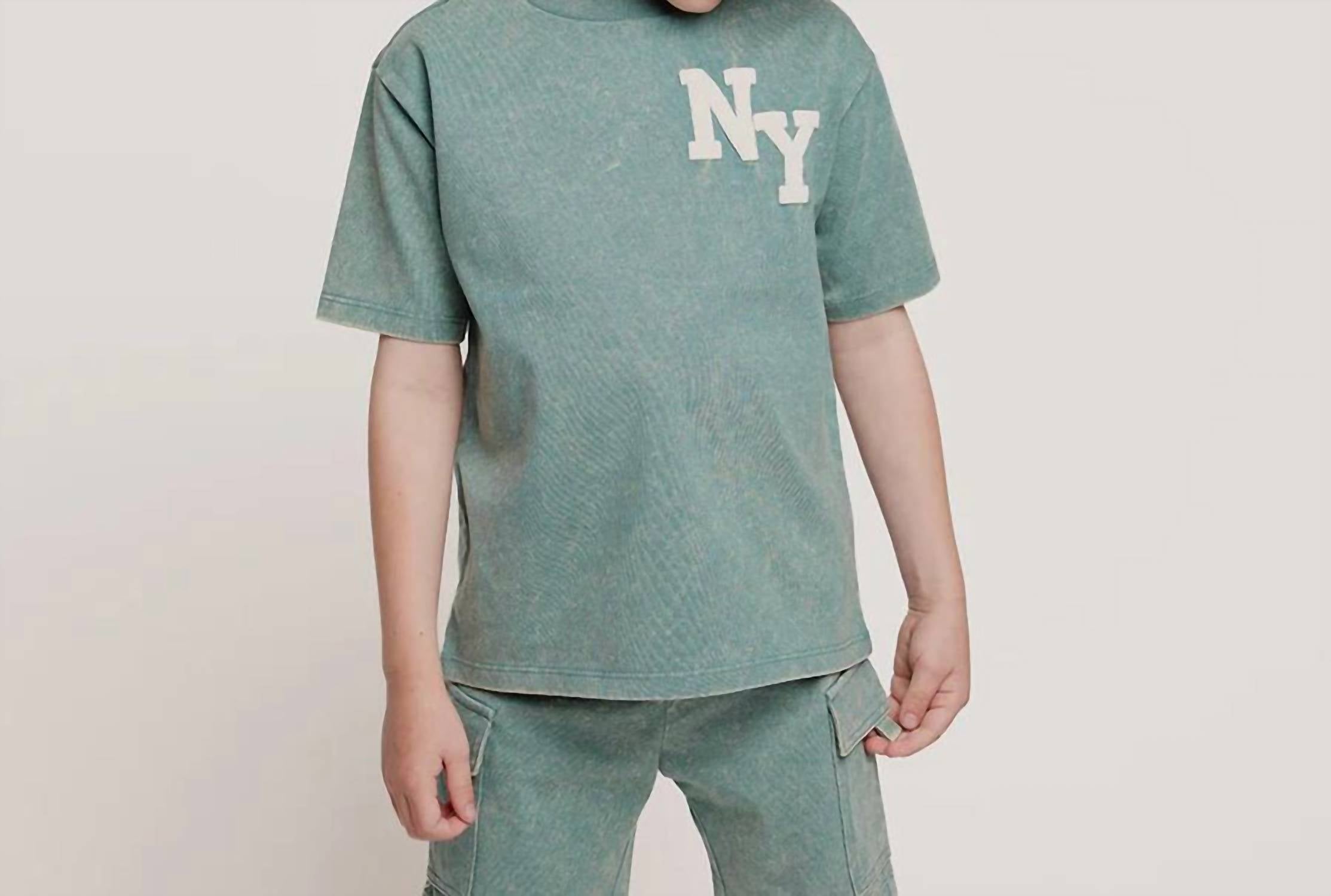 Miles Baby Boys Acid Wash Short Sleeve Tee in teal - kids' t-shirt