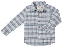 ME & HENRY Kid's Atwood Woven Shirt in grey black plaid - kids' shirt - detail view