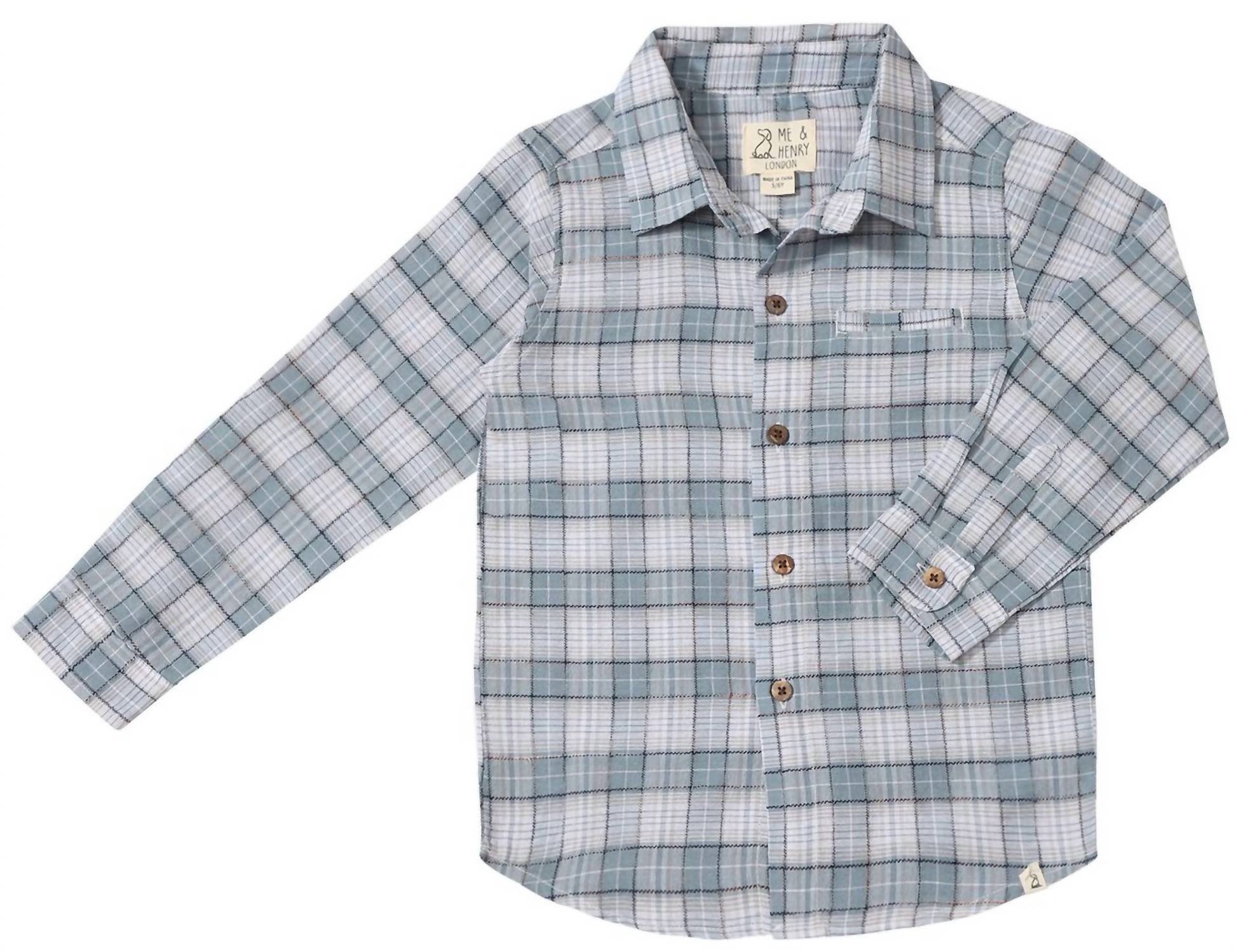 ME & HENRY Kid's Atwood Woven Shirt in grey black plaid - kids' shirt - detail view