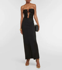 Tom Ford - strapless ling dress with 3 gold circles and tie back