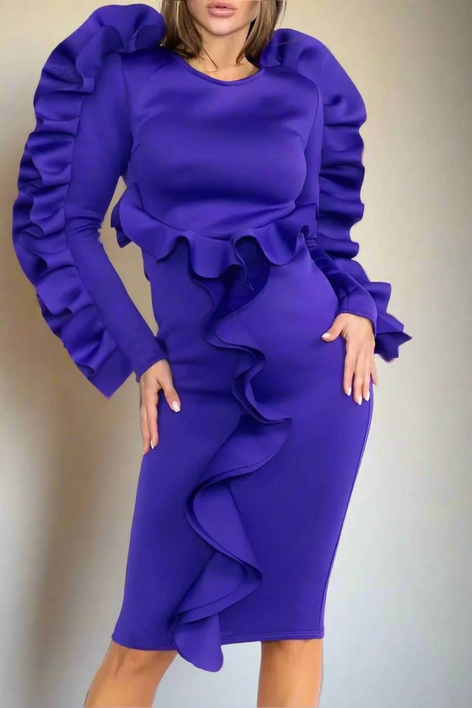 J2 Fashion - Bodycon Dress With Dramatic Ruffle - Plus