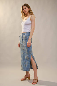 Blue B - Floral Embroidered Denim Skirt