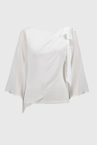 Joseph Ribkoff Chiffon Silky Knit Poncho Top With Bow in white - women's sweater - view 4