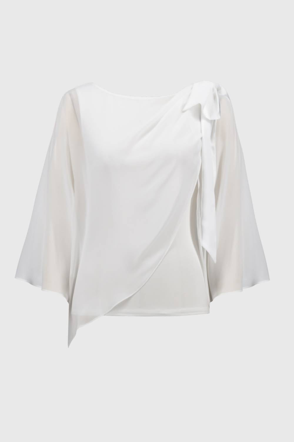 Joseph Ribkoff Chiffon Silky Knit Poncho Top With Bow in white - women's sweater - view 4