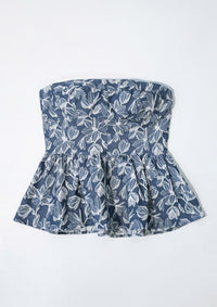 Storia - Strapless Corset Denim Peplum Top