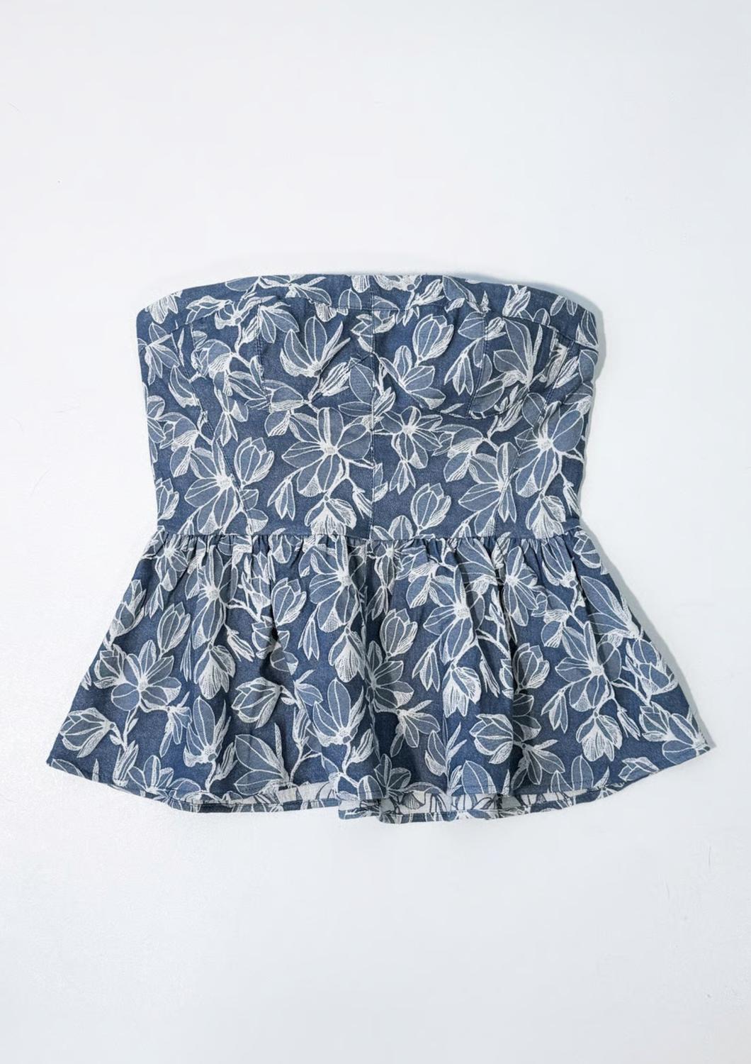 Storia - Strapless Corset Denim Peplum Top
