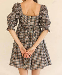 STORIA Florence Mini Dress in navy brown gingham - women's dress - alternate view