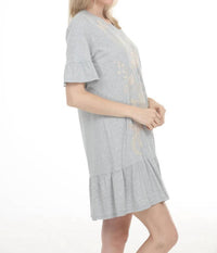 Johnny Was DIINA RUFFLE SLEEVE KNIT DRESS in heather grey - women's dress - detail view