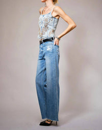 Blue B - Sequin Denim Cropped Corset Top