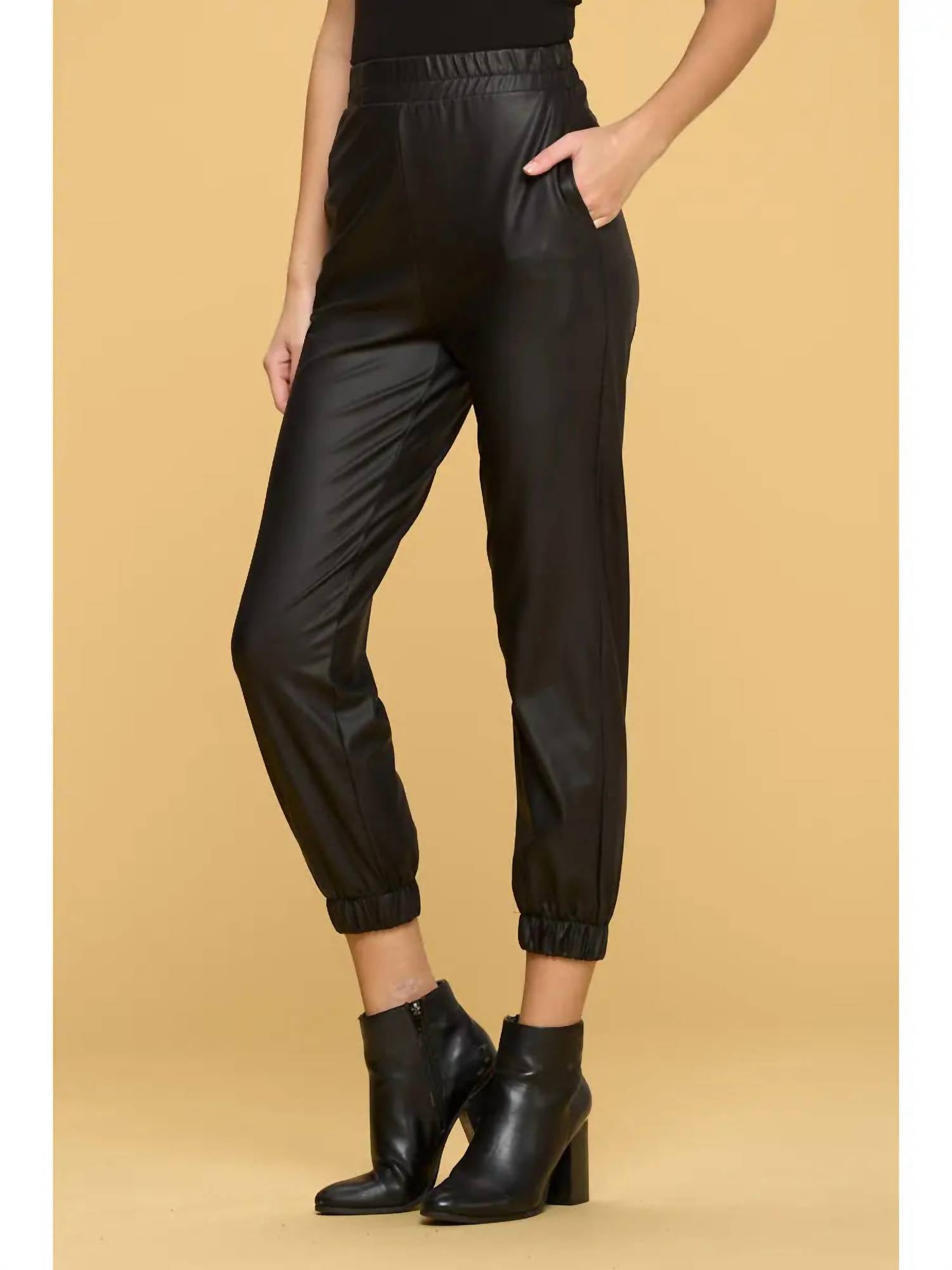Renee C Faux Leather Pants With Pockets in black - women's pants - detail view