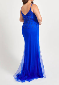 Faviana - Beaded Lace And Tulle Long Dress With Scoop Neck