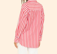 XIRENA Gillan Button Shirt in scarlet stripe - women's shirt - detail view