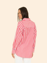 XIRENA Gillan Button Shirt in scarlet stripe - women's shirt - alternate view
