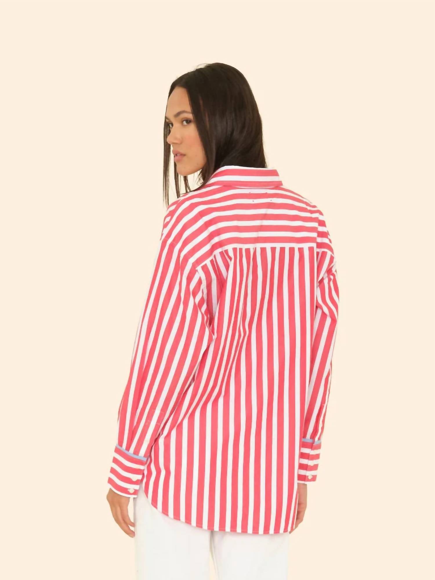 XIRENA Gillan Button Shirt in scarlet stripe - women's shirt - alternate view