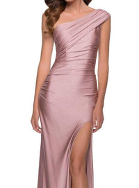 La Femme - One Shoulder High Slit Gown
