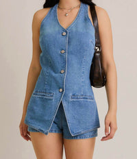 Lelis - Vest-Style Romper with Micro Shorts