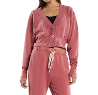 LES TIEN Diana Crop Cardigan in washed flamingo - women's cardigan