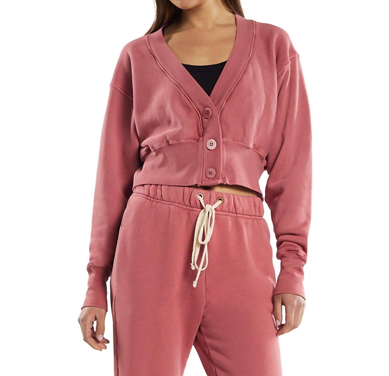 LES TIEN Diana Crop Cardigan in washed flamingo - women's cardigan