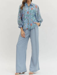Entro - Women's Floral Print Long Sleeve Button Up Top