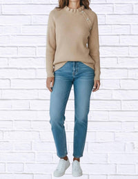 Diva USA Solid Loose Knit Button Sweater in beige - women's sweater - view 4