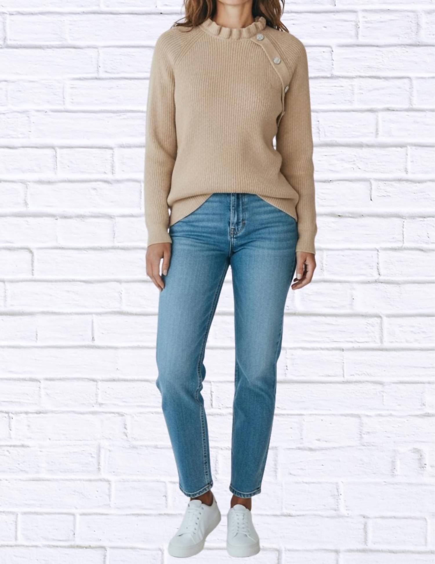 Diva USA Solid Loose Knit Button Sweater in beige - women's sweater - view 4