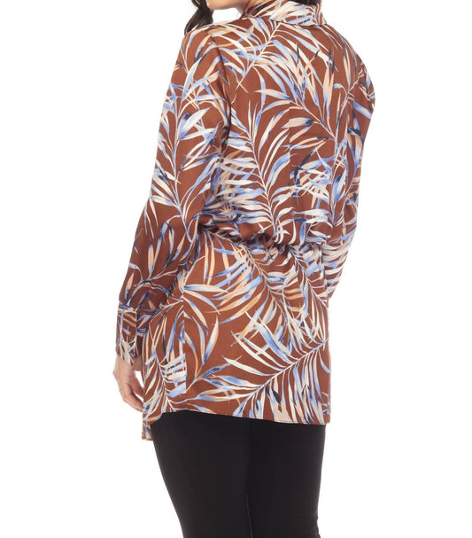 Joseph Ribkoff - Leaf Print Elastic Waist Button-down Blouse