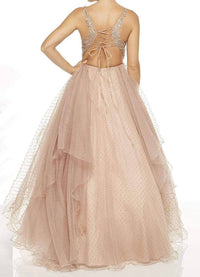 ALYCE PARIS Floral Applique Sleeveless Long Dress in latte - women's dress - detail view
