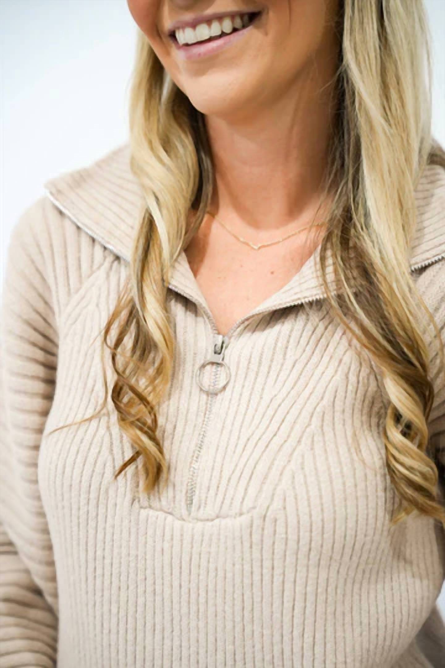 So Me - Half Zip Balloon Sleeve Sweater