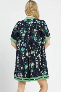 Umgee - Floral Puff Sleeve Dress With Contrast Trim
