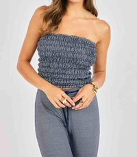 Sadie & Sage Frankie Smocked Tube Top in navy - women's shirt - view 5