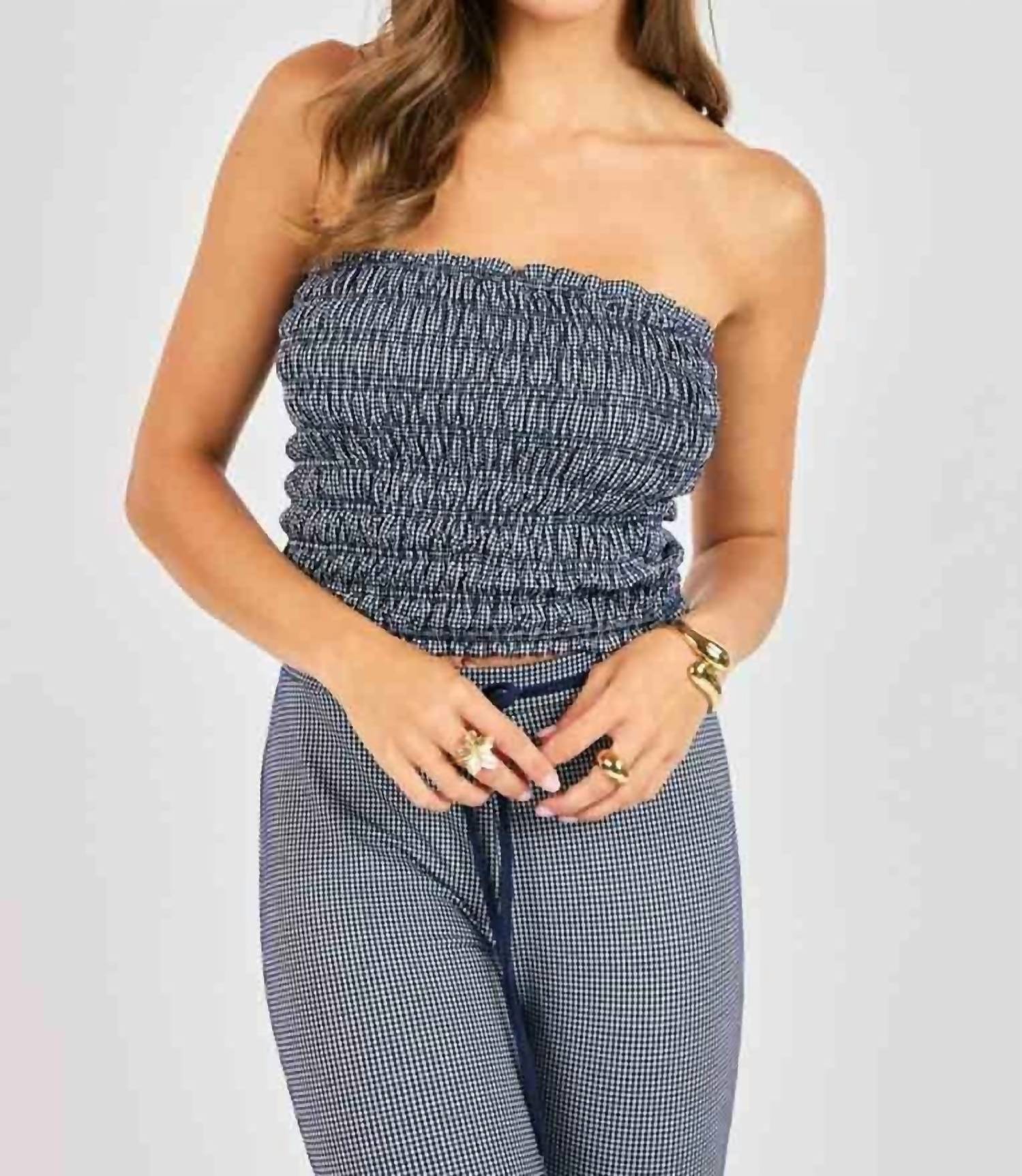 Sadie & Sage Frankie Smocked Tube Top in navy - women's shirt - view 5