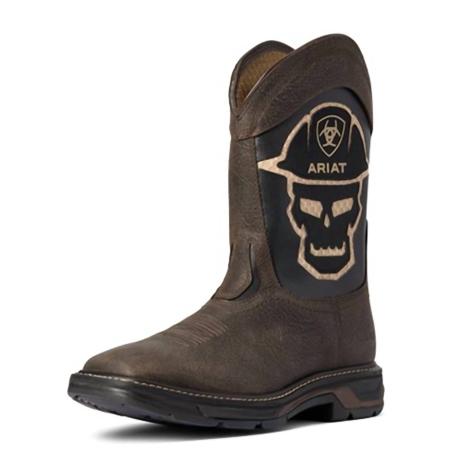 ARIAT Men's Workhog Xt Venttek Bold Soft Toe Boots in iron coffee roughneck - men's boots - detail view