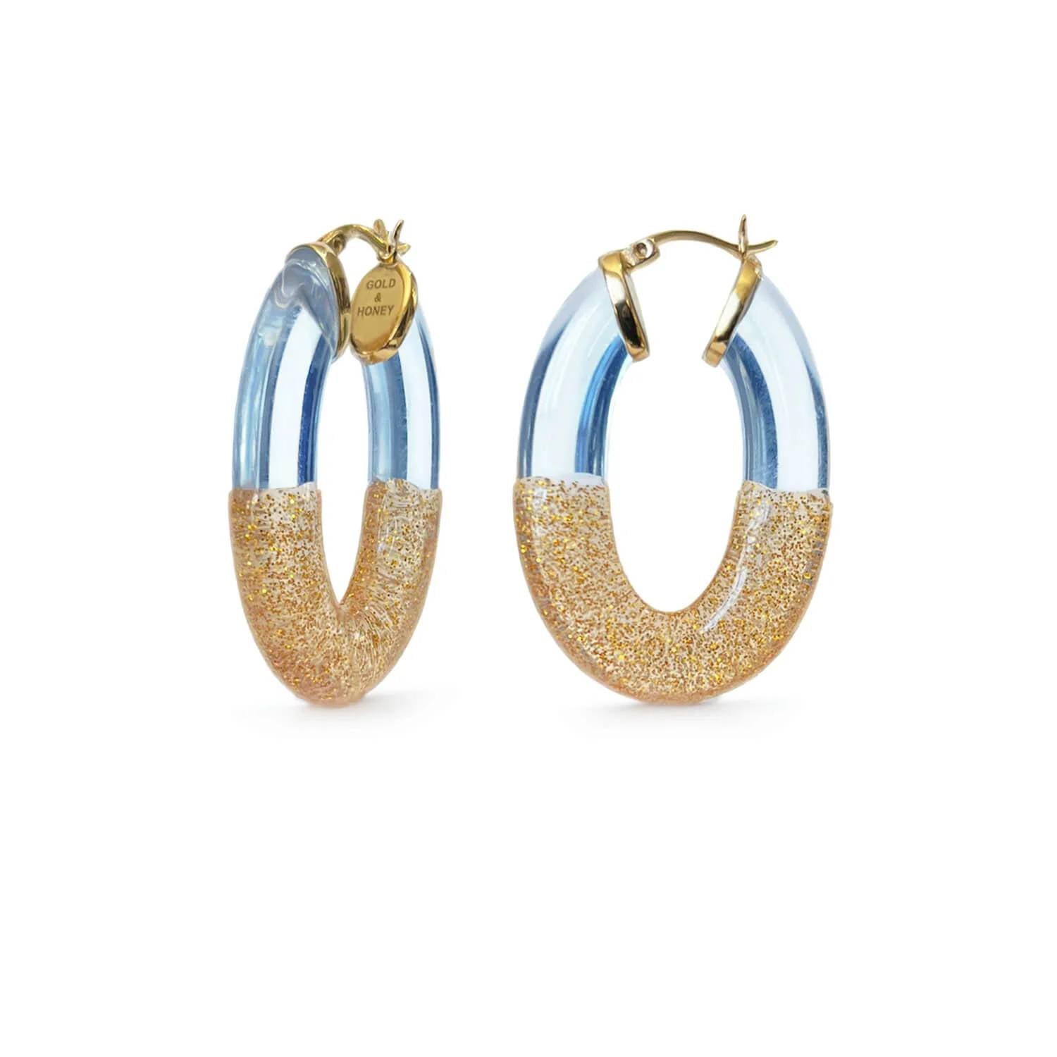 Gold & Honey - Women's Glitter Flat Oval Lucite Hoop Earrings